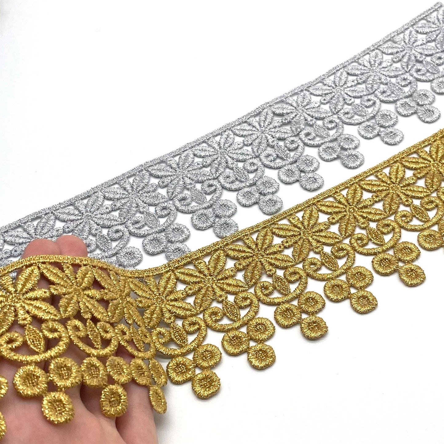 Metallic Silver Guipure Lace 70mm 6523