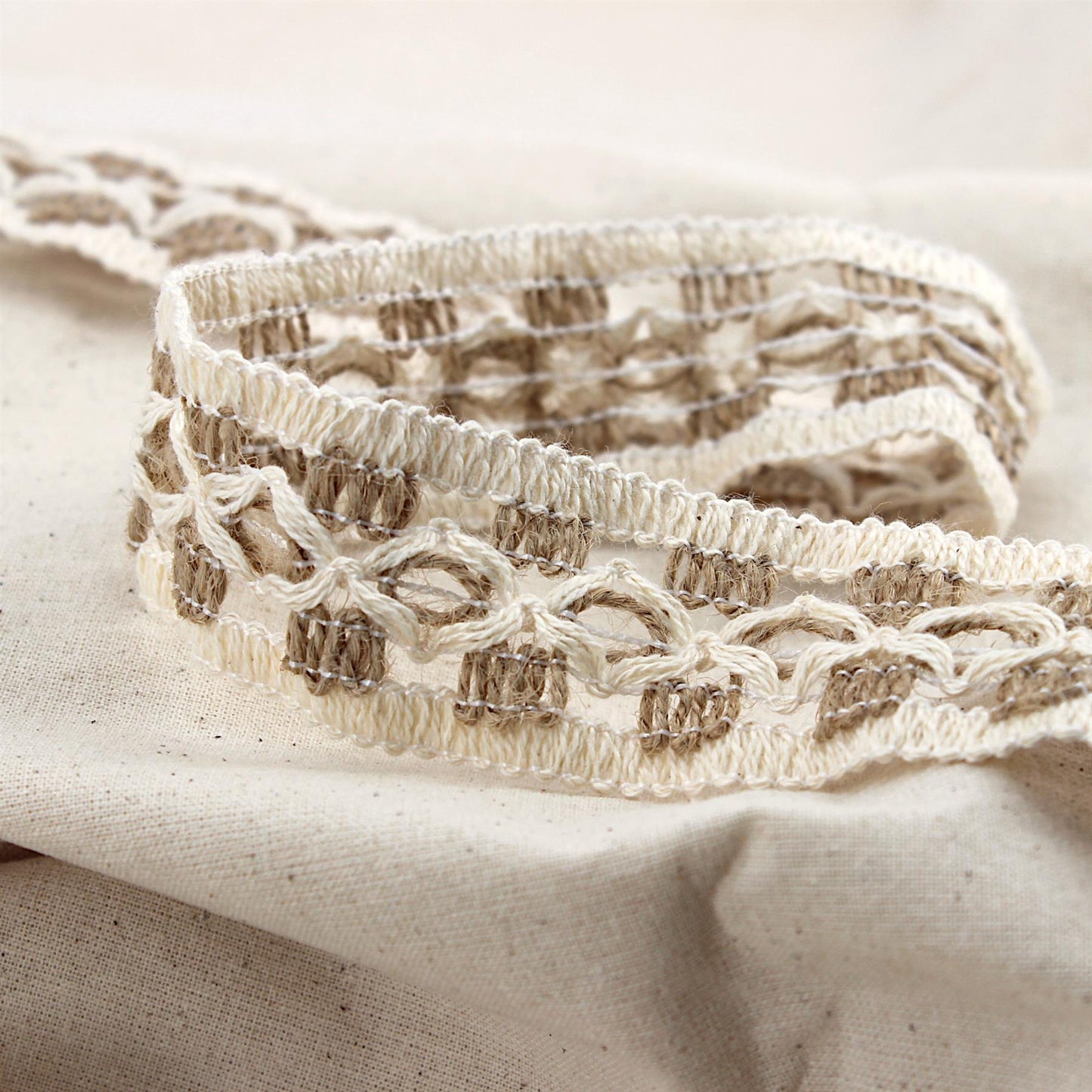 Jute and Cotton Open Weave Diamond Braid  - Natural - 34mm - by the metre - 5586