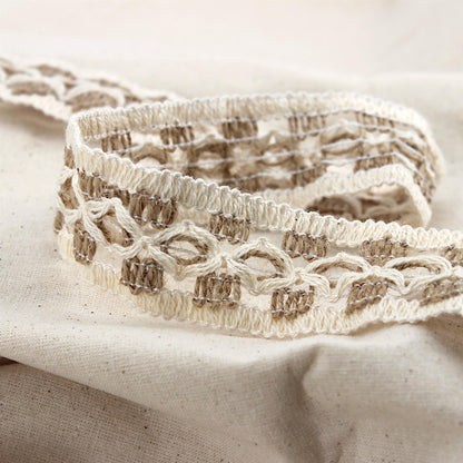 Jute and Cotton Open Weave Diamond Braid  - Natural - 34mm - by the metre - 5586