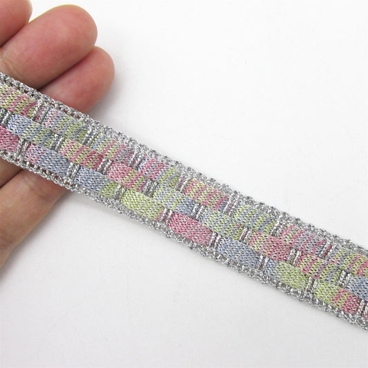 Multi-colour Woven Braid - Silver - 20mm - by the metre - 8818