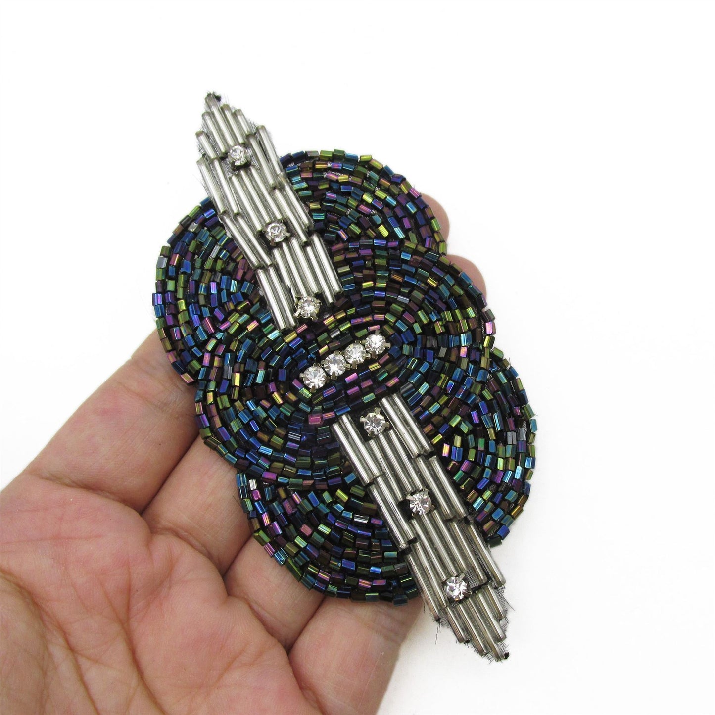 Art Deco Bugle Bead and Crystal Motif - 12cm - 9242