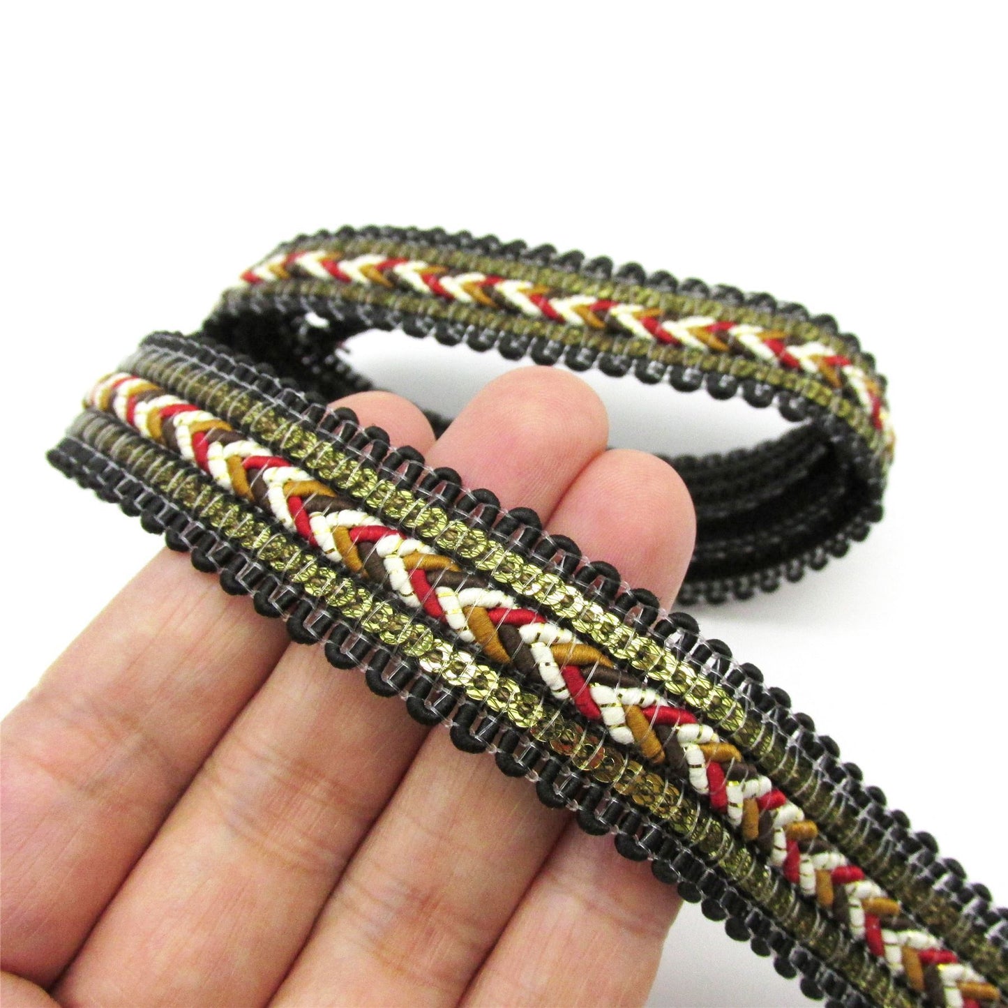 Herringbone Plait & Sequin Braid 20mm 7611