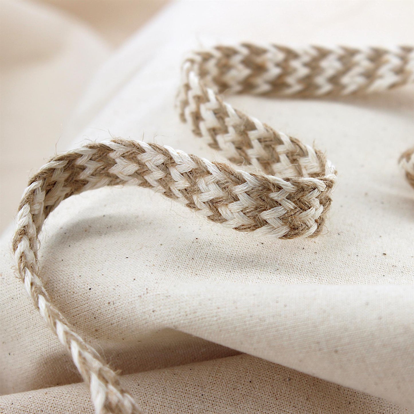 Cotton and Jute Herringbone Flat Braid - Natural - 15mm - by the metre - 5584