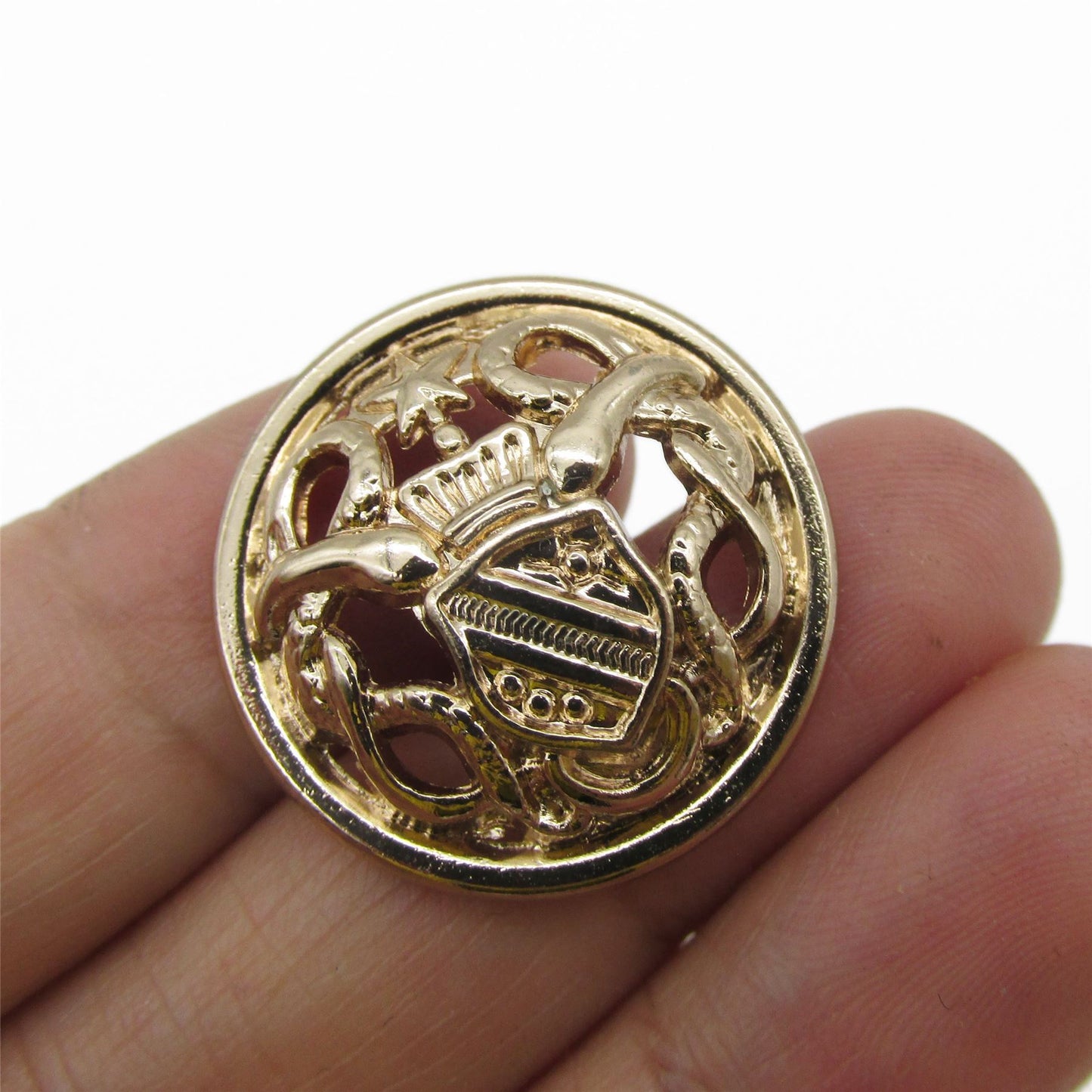 Openwork Shield Metal Button - Gold - 25mm - 5319
