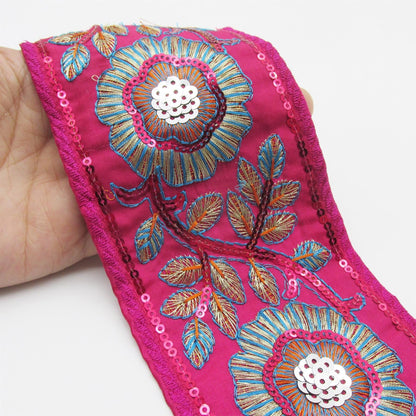 Floral Embroidered and Sequin Braid - 80mm - by the metre - 6898