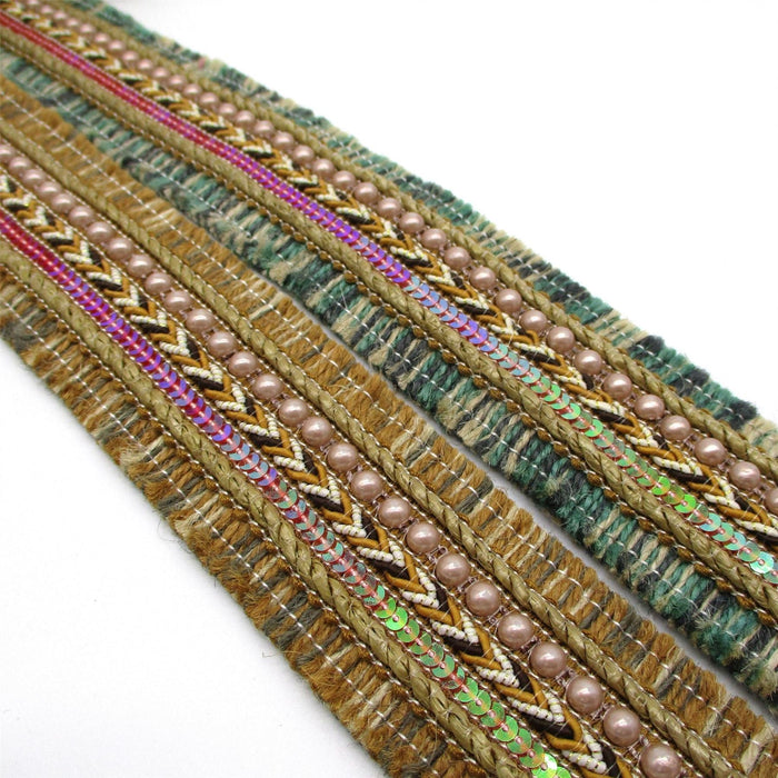 Thick Carpet Braid With Sequin, Pearl And Stitch Detail 50mm Wide 6142