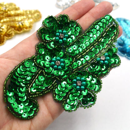 Abstract Sequin Applique Motif with Flowers - 13cm - 7720