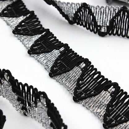 Metallic Fan Braid - Silver Black - 20mm - by the metre - 7590