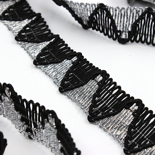 Metallic Fan Braid - Silver Black - 20mm - by the metre - 7590