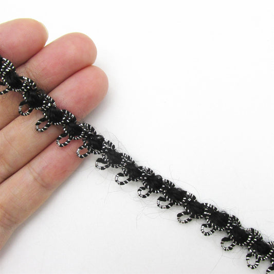 Ribbon Loop Braid - Black Silver - 4mm - by the metre - 8175