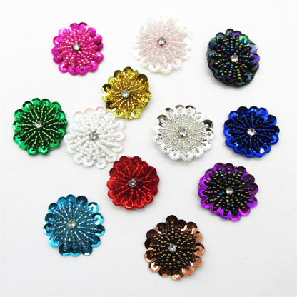 Beaded Sequin Flower Motif With Diamante 30mm 7741