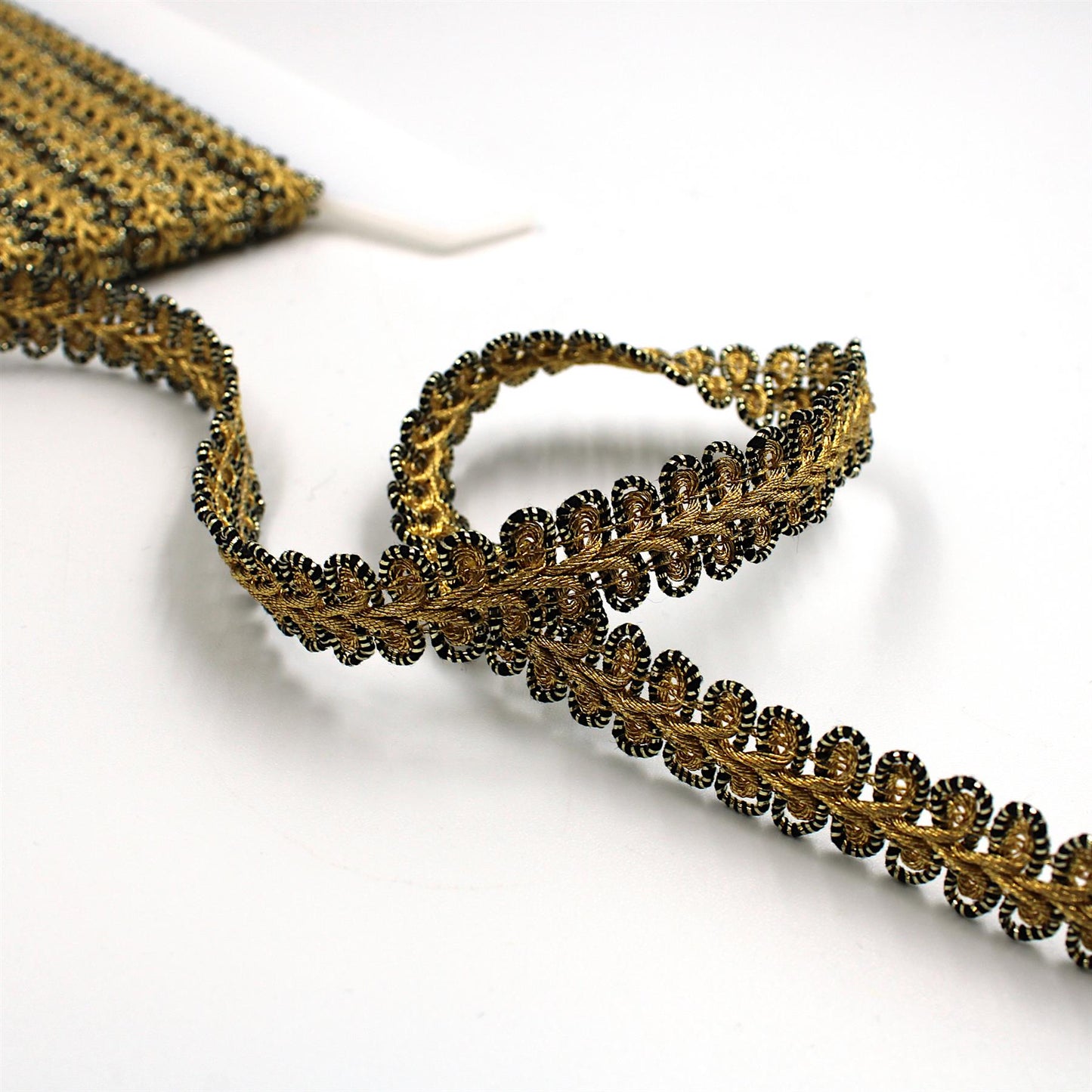 Metallic Feather Gimp Braid - Gold Black - 13mm - by the metre - 5600