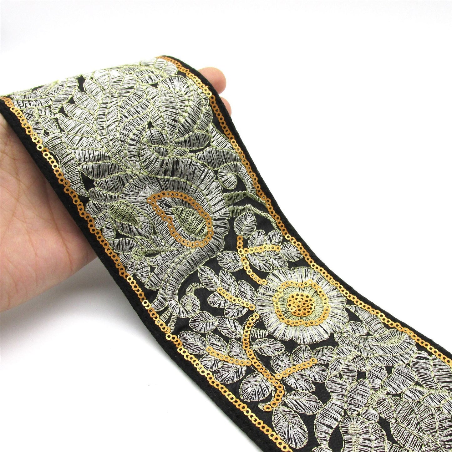 Braid with Embroidered Floral Pattern - 85mm - by the metre - 9793