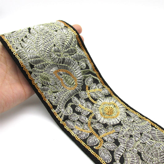 Braid with Embroidered Floral Pattern - 85mm - by the metre - 9793