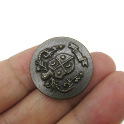 Shield Crest Button - Antique Brass x 5pcs - 9976