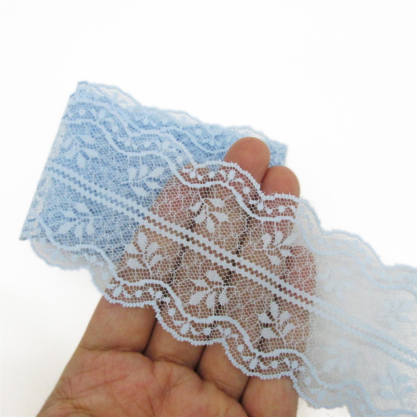 Leaf Lace Double Scalloped Edge - Light Blue - 50mm - by the metre - 5402