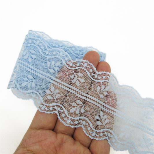 Leaf Lace Double Scalloped Edge - Light Blue - 50mm - by the metre - 5402