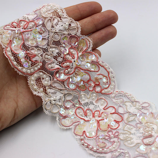 Beaded & Embroidered Lace - by the metre - 7252