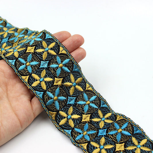 Floral Circles Vintage Braid Gold Blue 60mm 3292