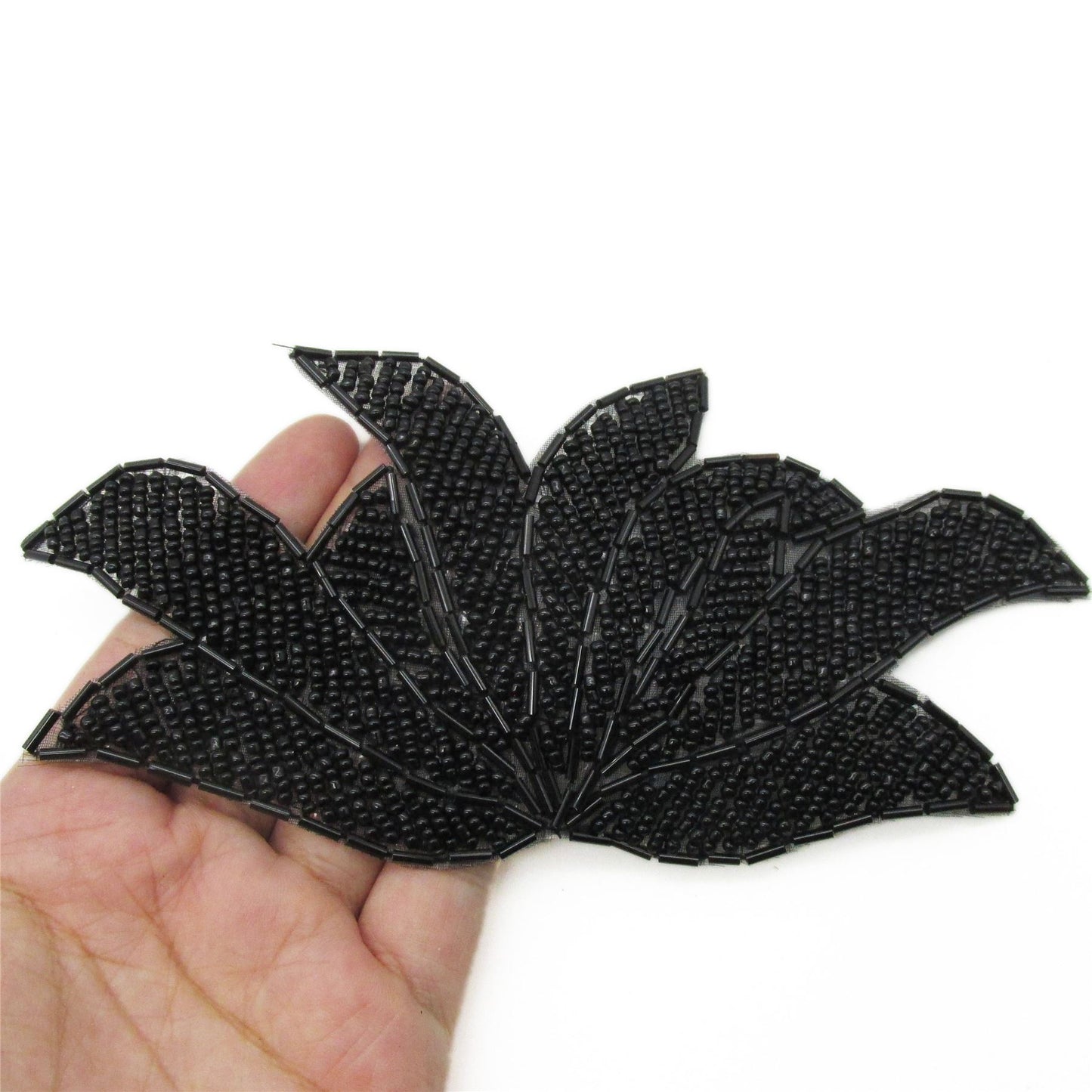 Beaded Flower Motif - Black - 90mm - 9391