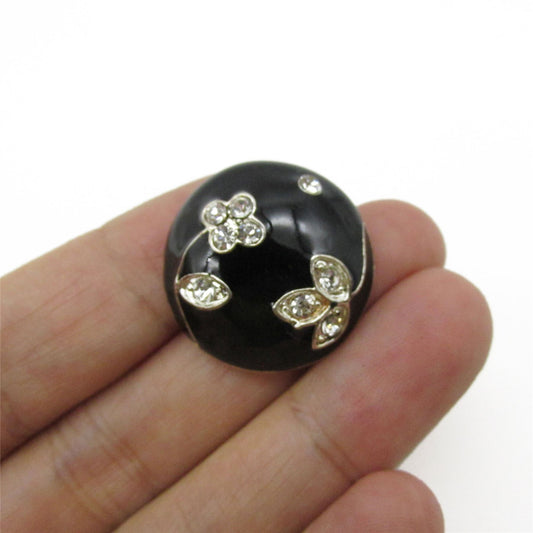 Button with Diamante Flower and Leaf - 4365