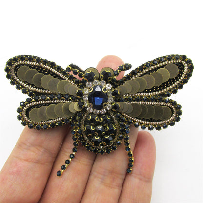 Sequin and Jewelled Bumble Bee Brooch Pin - 80mm - 4495