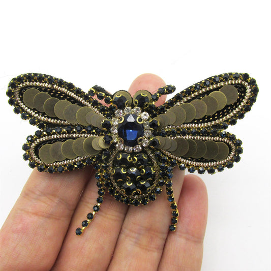 Sequin and Jewelled Bumble Bee Brooch Pin - 80mm - 4495