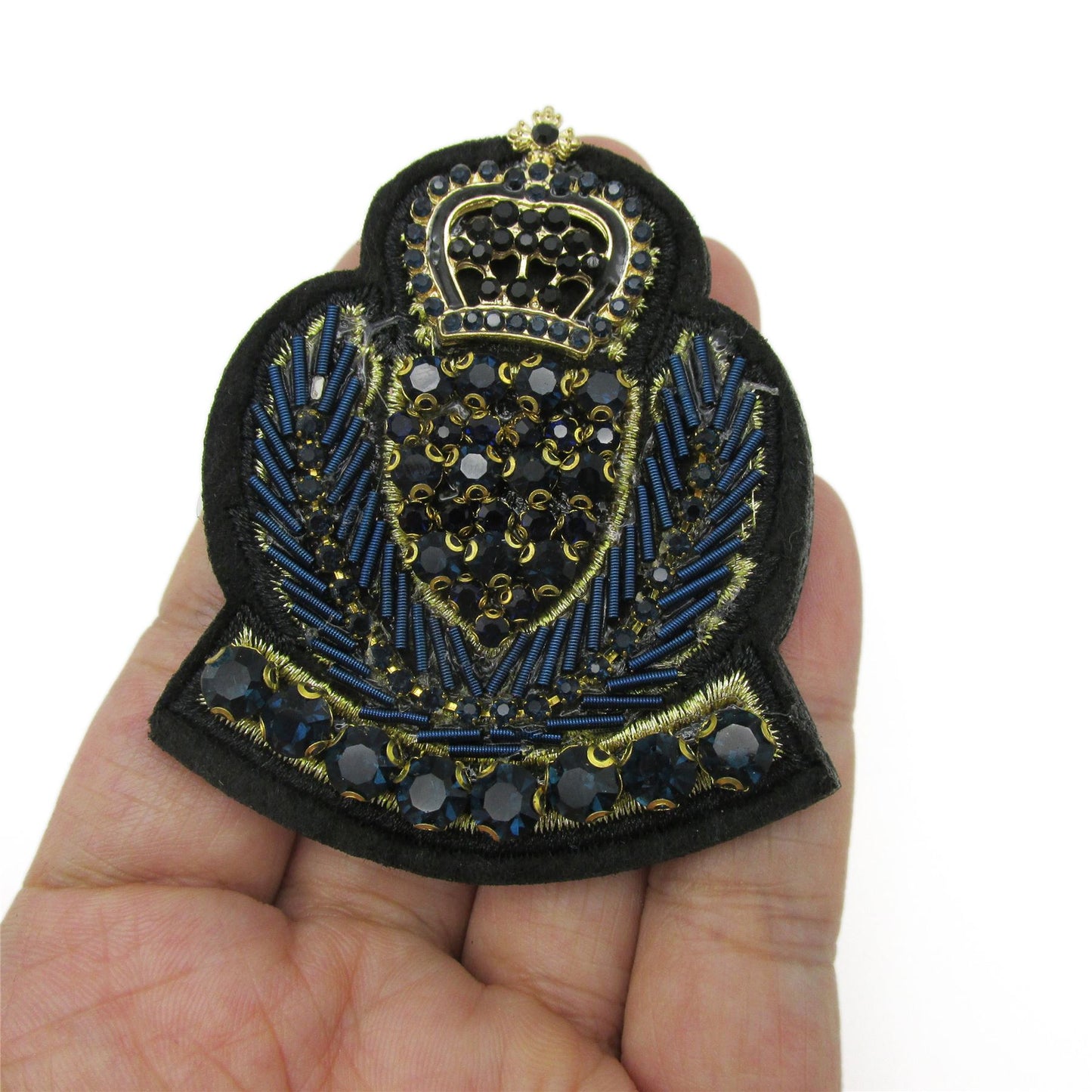 Jewelled and Beaded Crest Brooch Pin - 65mm - 4498