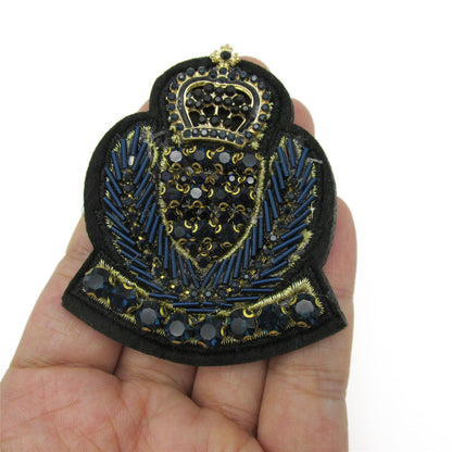 Jewelled and Beaded Crest Brooch Pin - 65mm - 4498