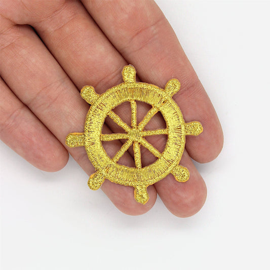 Metallic Ship Wheel Motif Iron On Gold - 3153