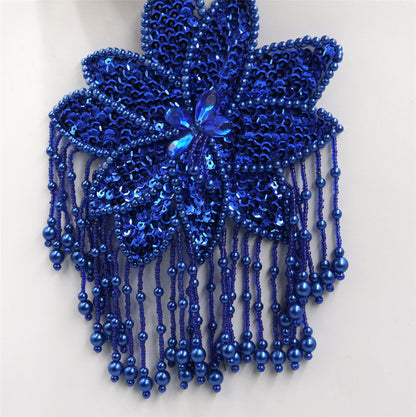 Large Sequin Flower Motif with Beaded Dangles - 19cm - 7291