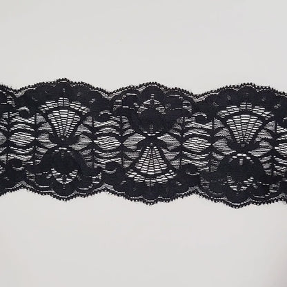 Wide Stretch Double Scalloped Lace Black 80mm x1m - 3282
