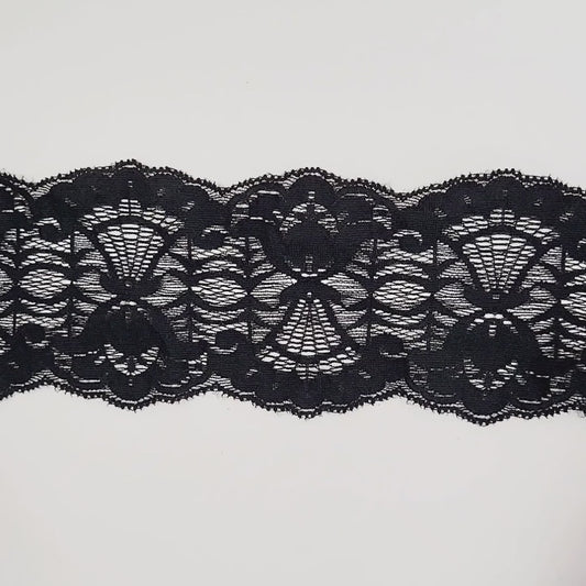 Wide Stretch Double Scalloped Lace Black 80mm x1m - 3282