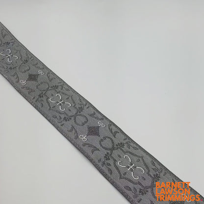 Brocade Metal Thread Design GREY SILVER 50mm 9290