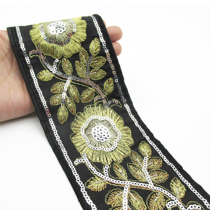 Floral Embroidered And Sequin Braid 80mm 6898