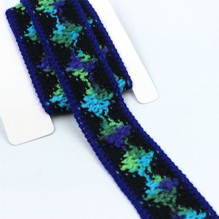 Blue Knitted Braid With Green Diamond Design 36mm 2851